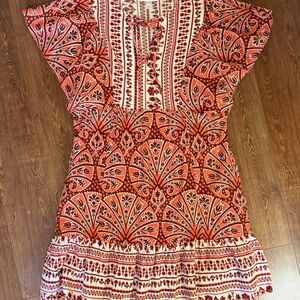 Women’s Bohemian Patterned Dress by Knox Rose - Size XS - Orange, Brown & Cream